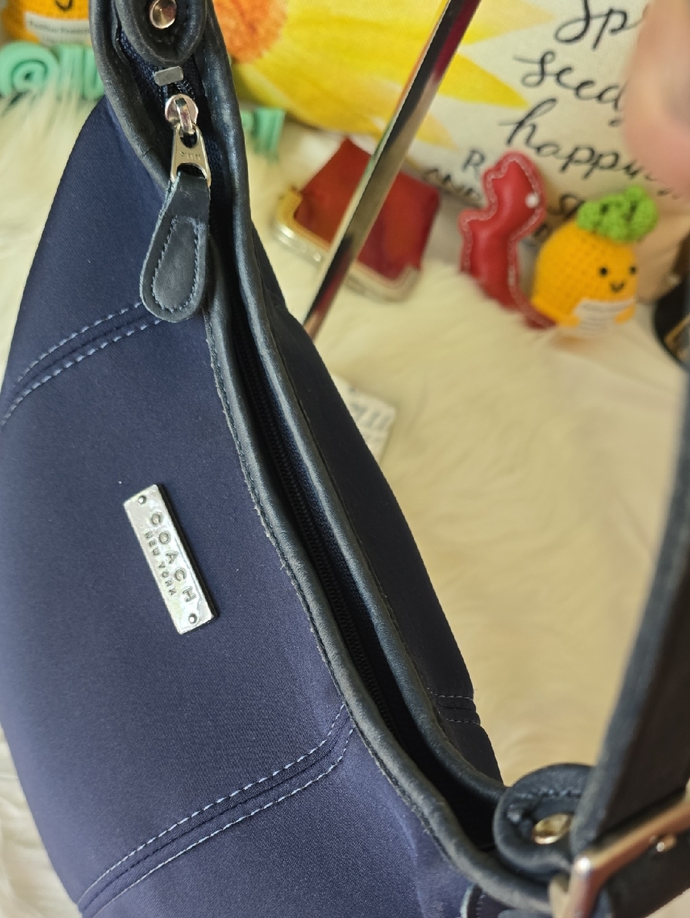 Coach Neo Prene  Crescent HOBO Navy Shoulder Bag with Black Trim GUC 2009 - Picture 13 of 17